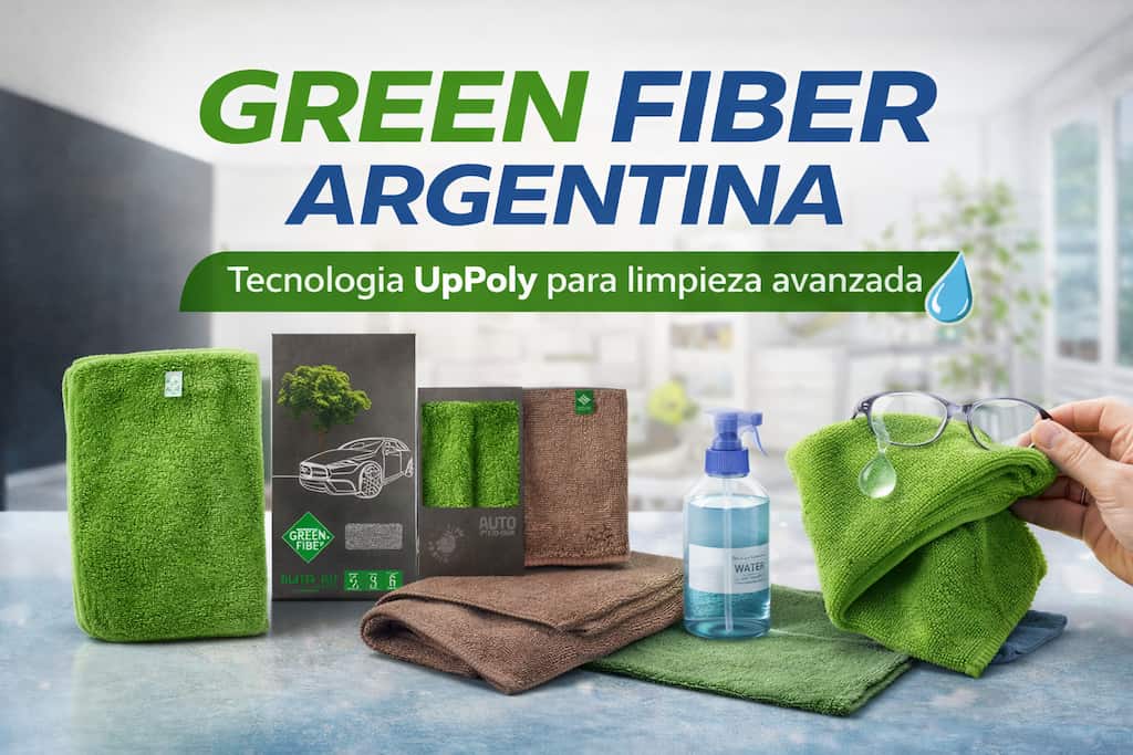 Green Fiber Argentina productos de microfibra con tecnología UpPoly para limpieza sin químicos en hogar y auto