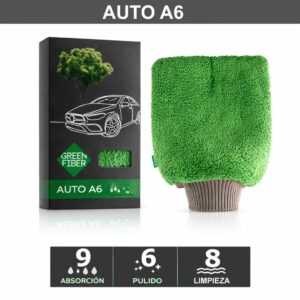 Manopla microfibra auto Green Fiber A6 doble cara limpieza sin rayas