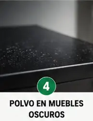 polvo acumulado en muebles oscuros superficie sucia