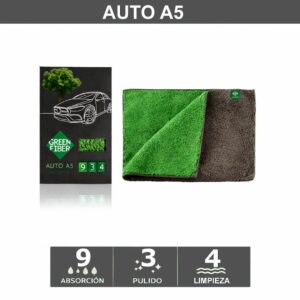 Toalla microfibra auto Green Fiber A5 limpieza en seco sin rayas