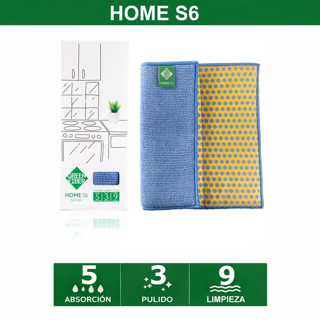 Esponja de microfibra doble cara Green Fiber S6 limpiando cocina con grasa